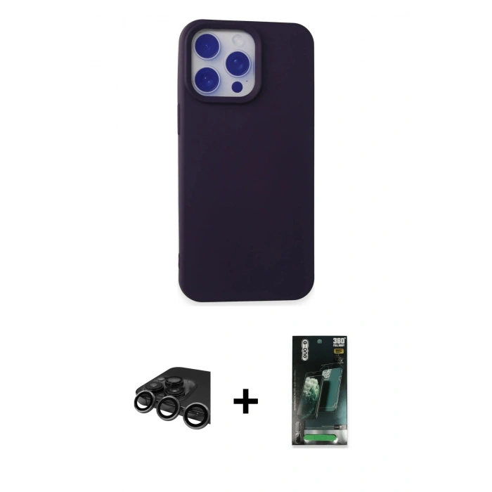 MARSİLYAN™- iPhone 15 Pro Max Kılıf Ahenk Serisi - Şeffaf 360 Full Body Arka Koruyucu + Raze Metal Kamera Lens - TMGI