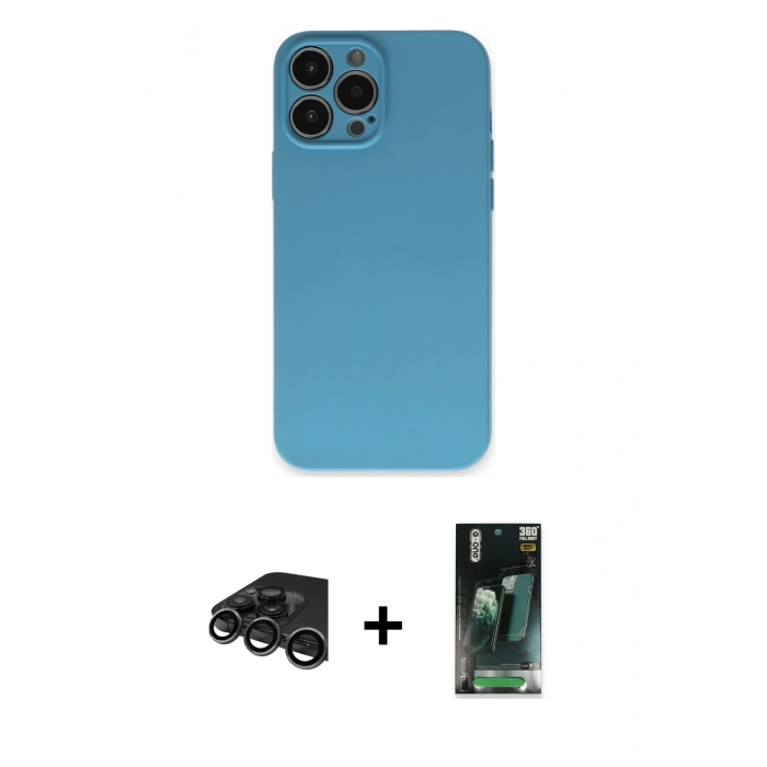 MARSİLYAN™- iPhone 15 Pro Max Kılıf Ahenk Serisi - Şeffaf 360 Full Body Arka Koruyucu + Raze Metal Kamera Lens - TMGI
