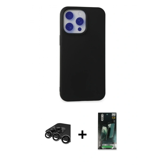 MARSİLYAN™- iPhone 15 Pro Max Kılıf Ahenk Serisi - Şeffaf 360 Full Body Arka Koruyucu + Raze Metal Kamera Lens - TMGI