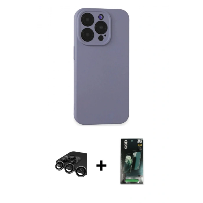 MARSİLYAN™- iPhone 15 Pro Max Kılıf Ahenk Serisi - Şeffaf 360 Full Body Arka Koruyucu + Raze Metal Kamera Lens - TMGI