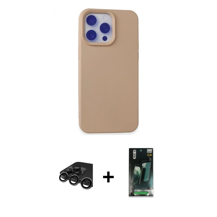 MARSİLYAN™- iPhone 15 Pro Max Kılıf Ahenk Serisi - Şeffaf 360 Full Body Arka Koruyucu + Raze Metal Kamera Lens - TMGI