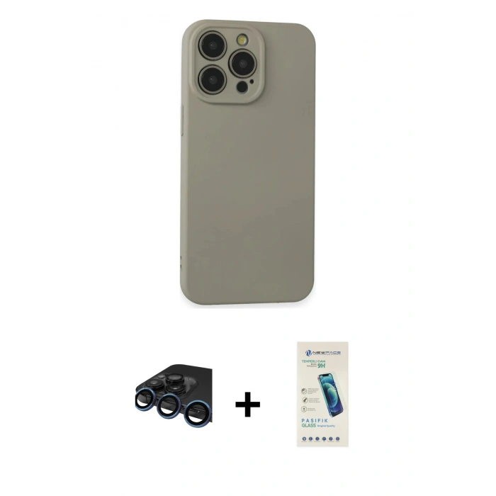 MARSİLYAN™- iPhone 15 Pro Max Kılıf Ahenk Serisi - Şeffaf Pasifik Cam Ekran Koruyucu + Raze Metal Kamera Lens - LT
