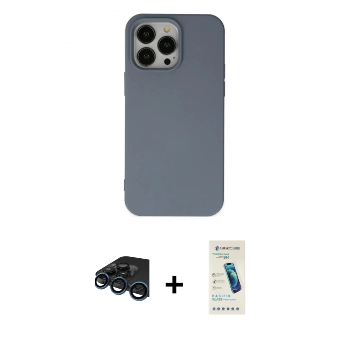 MARSİLYAN™- iPhone 15 Pro Max Kılıf Ahenk Serisi - Şeffaf Pasifik Cam Ekran Koruyucu + Raze Metal Kamera Lens - LT