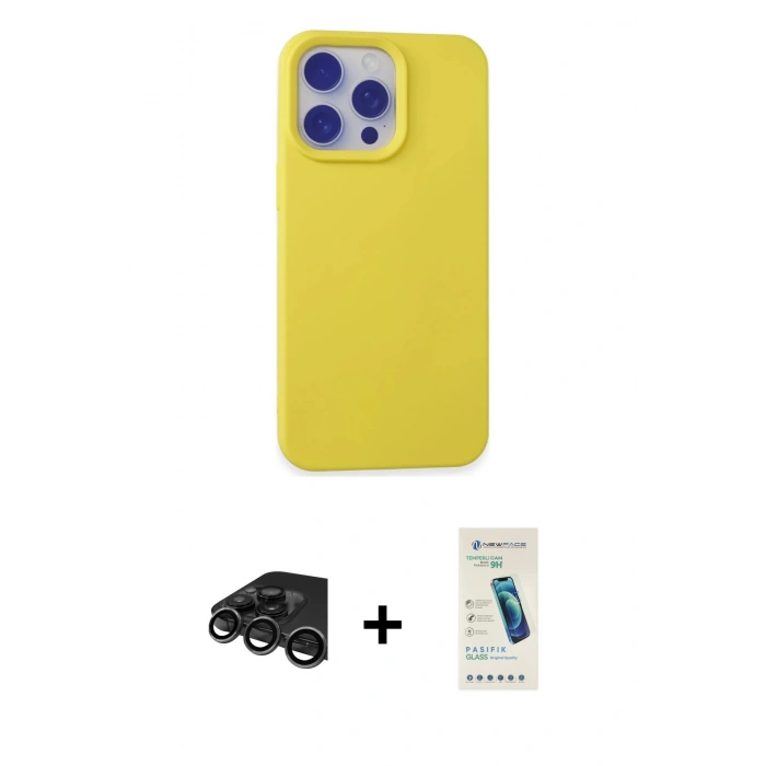 MARSİLYAN™- iPhone 15 Pro Max Kılıf Ahenk Serisi - Şeffaf Pasifik Cam Ekran Koruyucu + Raze Metal Kamera Lens - TMGI