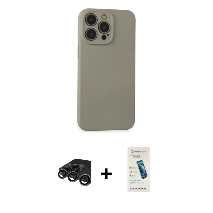 MARSİLYAN™- iPhone 15 Pro Max Kılıf Ahenk Serisi - Şeffaf Pasifik Cam Ekran Koruyucu + Raze Metal Kamera Lens - TMGI