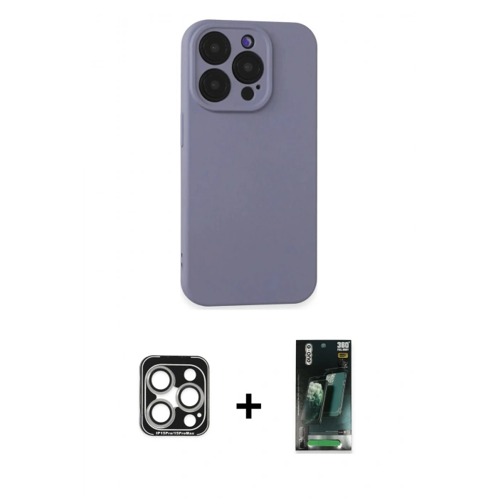 MARSİLYAN™- iPhone 15 Pro Max Kılıf Ahenk Serisi - Siyah 360 Mat Full Body Arka Koruyucu + PVD Metal Kamera Lens - GS