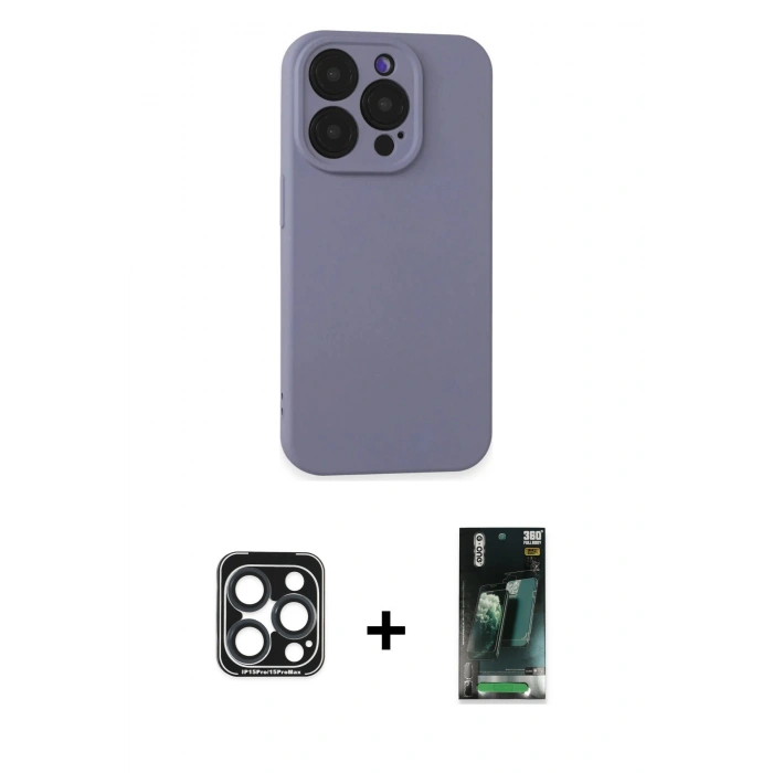 MARSİLYAN™- iPhone 15 Pro Max Kılıf Ahenk Serisi - Siyah 360 Mat Full Body Arka Koruyucu + PVD Metal Kamera Lens - LT