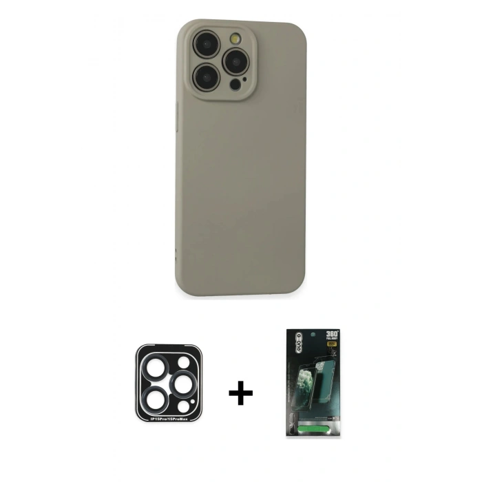 MARSİLYAN™- iPhone 15 Pro Max Kılıf Ahenk Serisi - Siyah 360 Mat Full Body Arka Koruyucu + PVD Metal Kamera Lens - LT