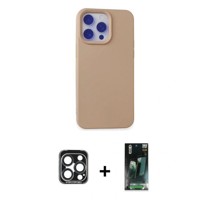 MARSİLYAN™- iPhone 15 Pro Max Kılıf Ahenk Serisi - Siyah 360 Mat Full Body Arka Koruyucu + PVD Metal Kamera Lens - LT
