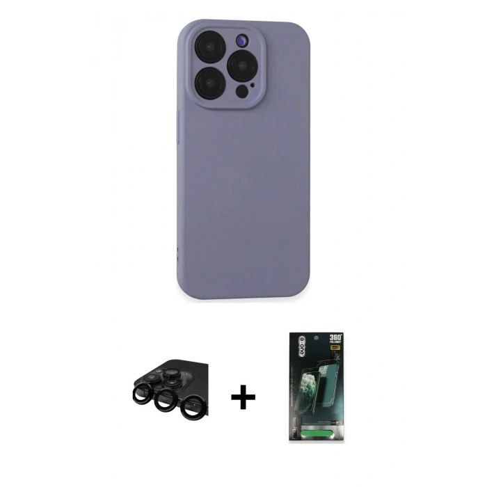 MARSİLYAN™- iPhone 15 Pro Max Kılıf Ahenk Serisi - Siyah 360 Mat Full Body Arka Koruyucu + Raze Metal Kamera Lens - SH