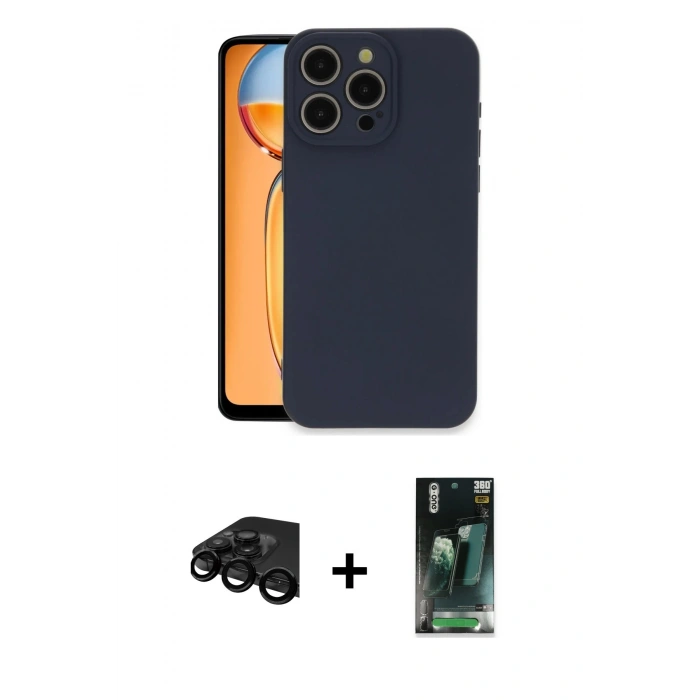 MARSİLYAN™- iPhone 15 Pro Max Kılıf Ahenk Serisi - Siyah 360 Mat Full Body Arka Koruyucu + Raze Metal Kamera Lens - SH