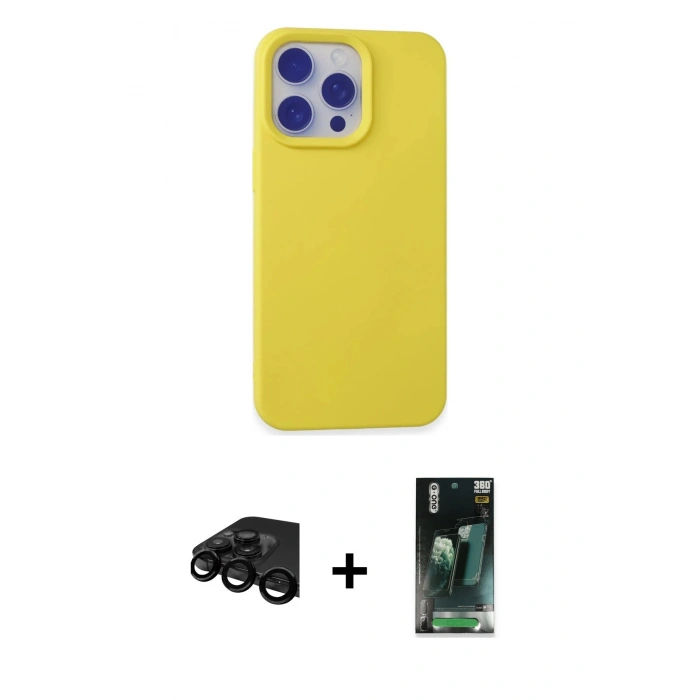 MARSİLYAN™- iPhone 15 Pro Max Kılıf Ahenk Serisi - Siyah 360 Mat Full Body Arka Koruyucu + Raze Metal Kamera Lens - SH