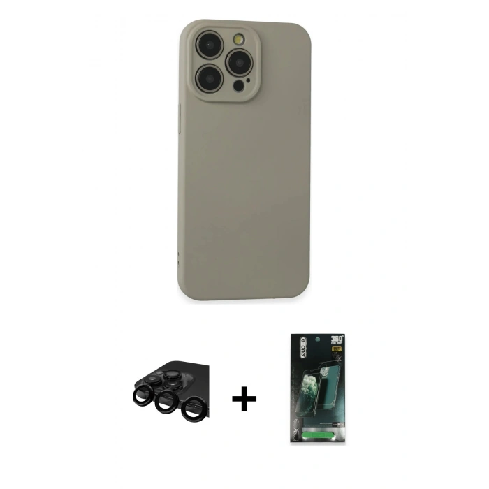 MARSİLYAN™- iPhone 15 Pro Max Kılıf Ahenk Serisi - Siyah 360 Mat Full Body Arka Koruyucu + Raze Metal Kamera Lens - SH