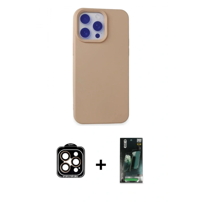 MARSİLYAN™- iPhone 15 Pro Max Kılıf Ahenk Serisi - Siyah 360 Mat Full Body Arka Koruyucu + Turuncu PVD Metal Kamera Lens