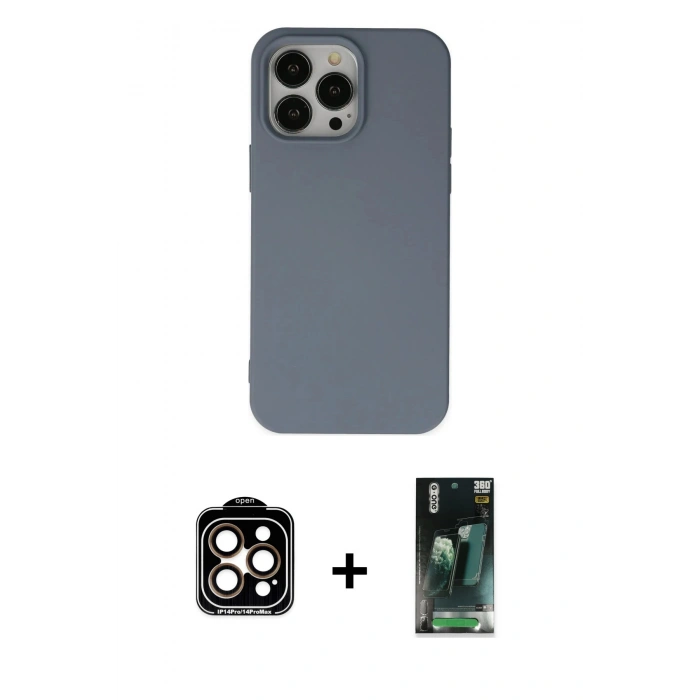 MARSİLYAN™- iPhone 15 Pro Max Kılıf Ahenk Serisi - Siyah 360 Mat Full Body Arka Koruyucu + Turuncu PVD Metal Kamera Lens