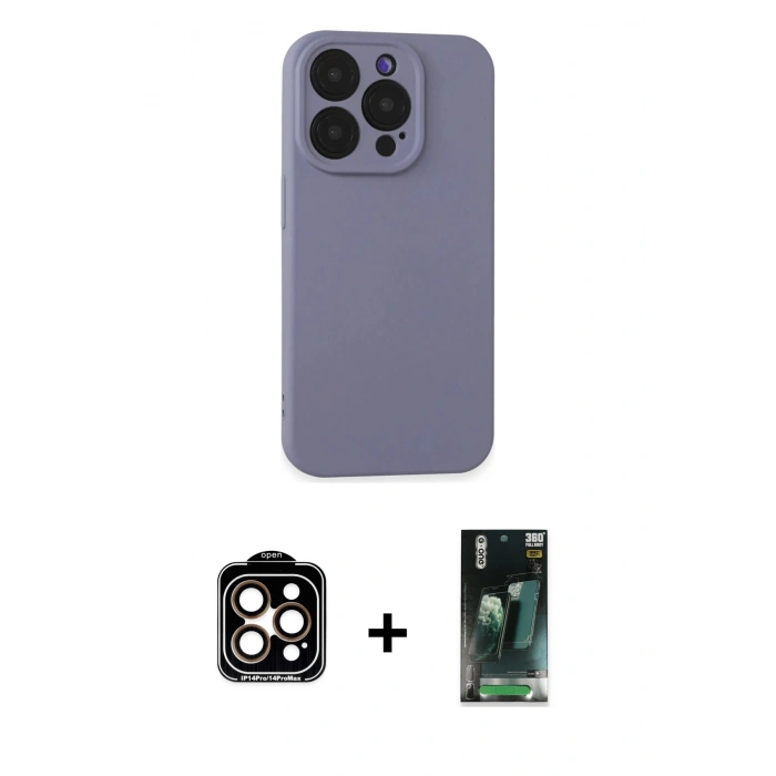 MARSİLYAN™- iPhone 15 Pro Max Kılıf Ahenk Serisi - Siyah 360 Mat Full Body Arka Koruyucu + Turuncu PVD Metal Kamera Lens