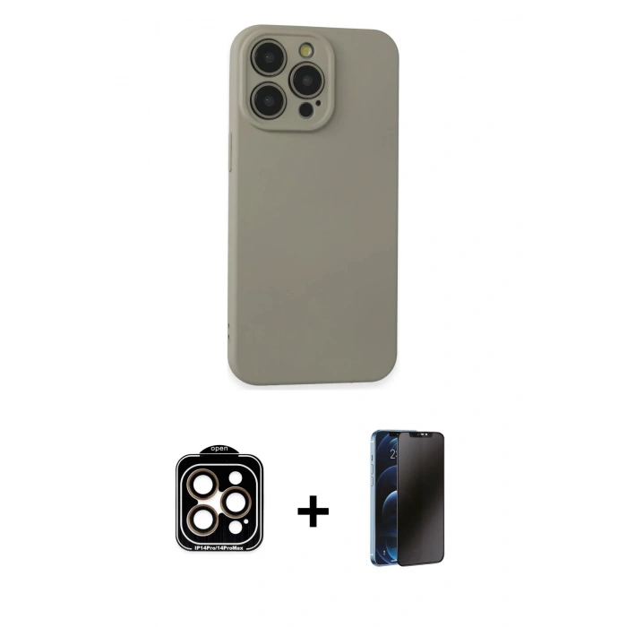 MARSİLYAN™- iPhone 15 Pro Max Kılıf Ahenk Serisi - Siyah 3D Antistatik Hayalet Cam Ekran Koruyucu + PVD Metal Kamera Lens - TU