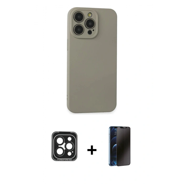 MARSİLYAN™- iPhone 15 Pro Max Kılıf Ahenk Serisi - Siyah 3D Antistatik Hayalet Cam Ekran Koruyucu + PVD Metal Kamera Lens - SH