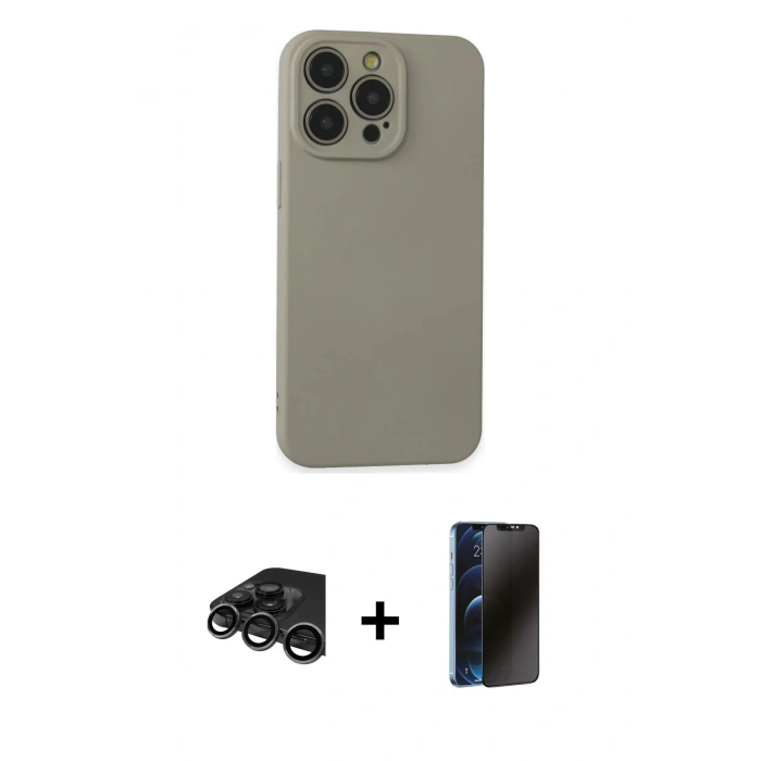 MARSİLYAN™- iPhone 15 Pro Max Kılıf Ahenk Serisi - Siyah 3D Antistatik Hayalet Cam Ekran Koruyucu + Raze Metal Kamera Lens - TMGI