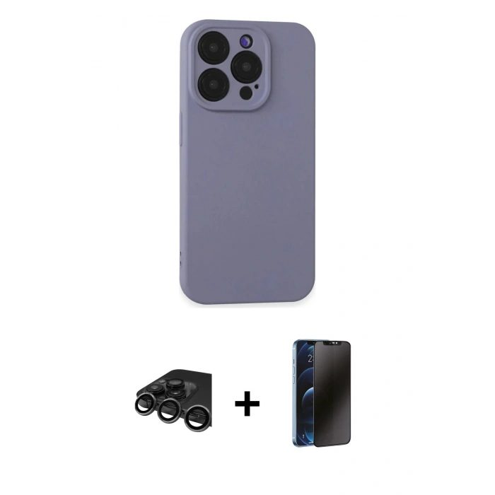 MARSİLYAN™- iPhone 15 Pro Max Kılıf Ahenk Serisi - Siyah 3D Antistatik Hayalet Cam Ekran Koruyucu + Raze Metal Kamera Lens - TMGI