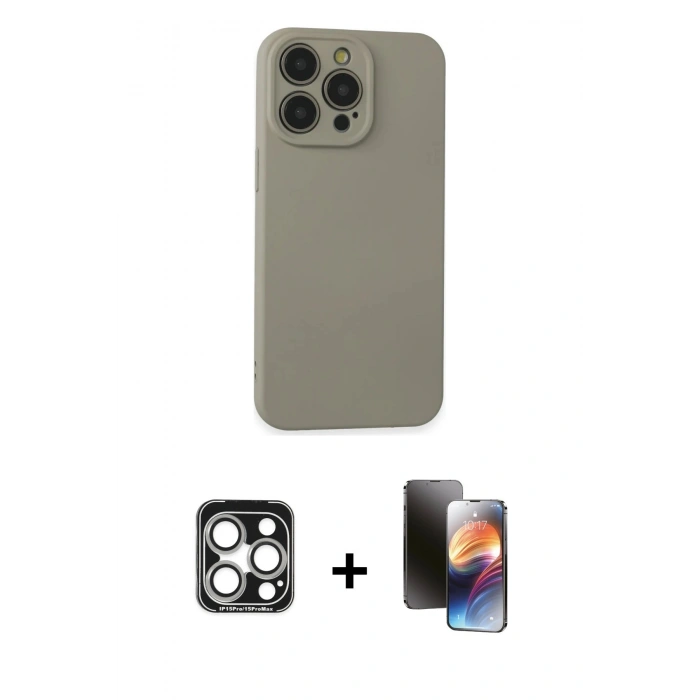 MARSİLYAN™- iPhone 15 Pro Max Kılıf Ahenk Serisi - Siyah 3D Antistatik Mat Seramik Nano Ekran Koruyucu + PVD Metal Kamera Lens - GS