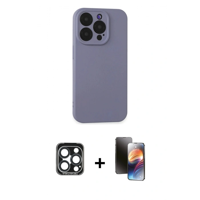 MARSİLYAN™- iPhone 15 Pro Max Kılıf Ahenk Serisi - Siyah 3D Antistatik Mat Seramik Nano Ekran Koruyucu + PVD Metal Kamera Lens - LT