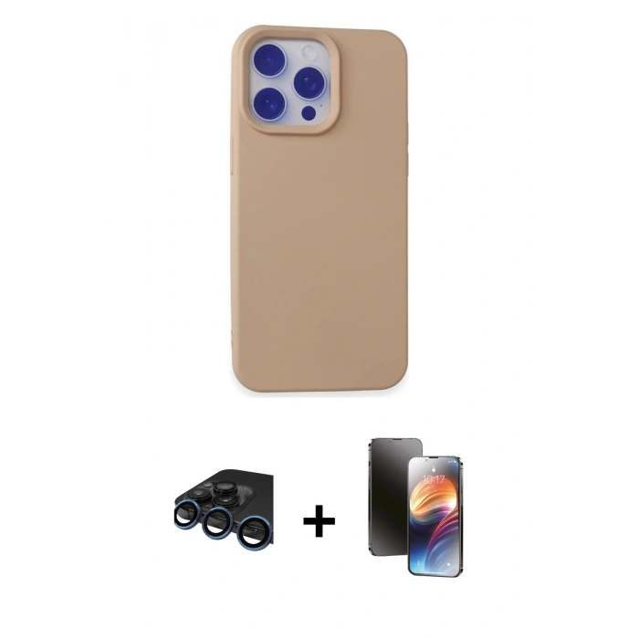 MARSİLYAN™- iPhone 15 Pro Max Kılıf Ahenk Serisi - Siyah 3D Antistatik Mat Seramik Nano Ekran Koruyucu + Lacivert Raze Metal Kamera Lens