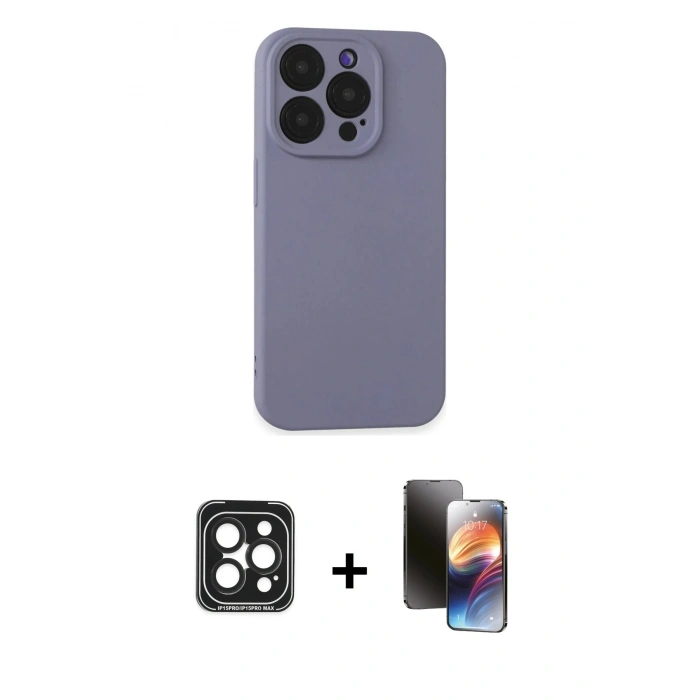 MARSİLYAN™- iPhone 15 Pro Max Kılıf Ahenk Serisi - Siyah 3D Antistatik Mat Seramik Nano Ekran Koruyucu + PVD Metal Kamera Lens - SH