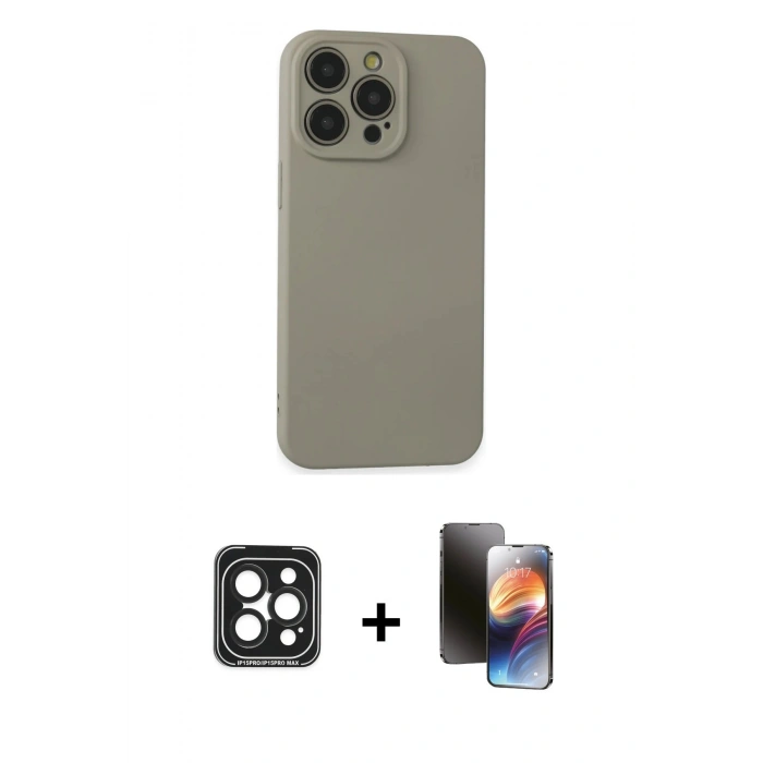 MARSİLYAN™- iPhone 15 Pro Max Kılıf Ahenk Serisi - Siyah 3D Antistatik Mat Seramik Nano Ekran Koruyucu + PVD Metal Kamera Lens - SH