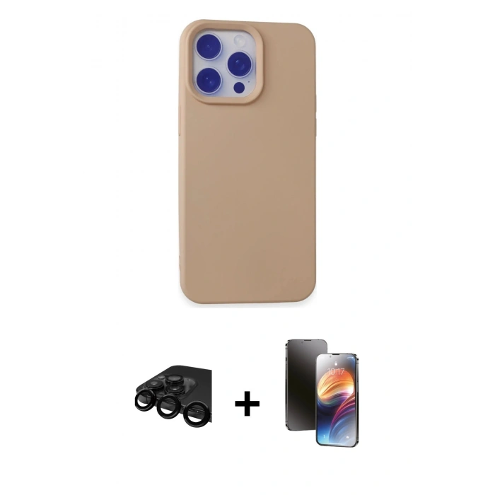 MARSİLYAN™- iPhone 15 Pro Max Kılıf Ahenk Serisi - Siyah 3D Antistatik Mat Seramik Nano Ekran Koruyucu + Raze Metal Kamera Lens - SH