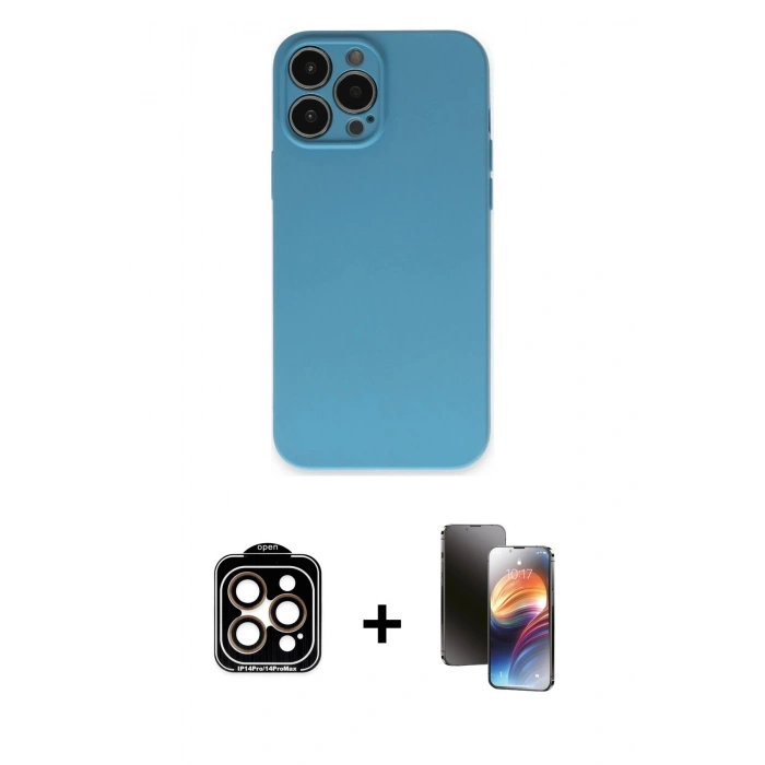 MARSİLYAN™- iPhone 15 Pro Max Kılıf Ahenk Serisi - Siyah 3D Antistatik Mat Seramik Nano Ekran Koruyucu + PVD Metal Kamera Lens - TU