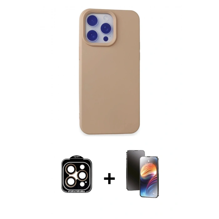 MARSİLYAN™- iPhone 15 Pro Max Kılıf Ahenk Serisi - Siyah 3D Antistatik Mat Seramik Nano Ekran Koruyucu + PVD Metal Kamera Lens - TU