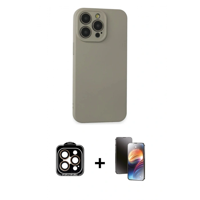 MARSİLYAN™- iPhone 15 Pro Max Kılıf Ahenk Serisi - Siyah 3D Antistatik Mat Seramik Nano Ekran Koruyucu + PVD Metal Kamera Lens - TU