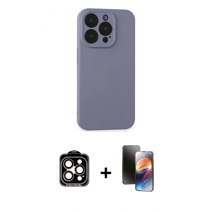 MARSİLYAN™- iPhone 15 Pro Max Kılıf Ahenk Serisi - Siyah 3D Antistatik Mat Seramik Nano Ekran Koruyucu + PVD Metal Kamera Lens - TU
