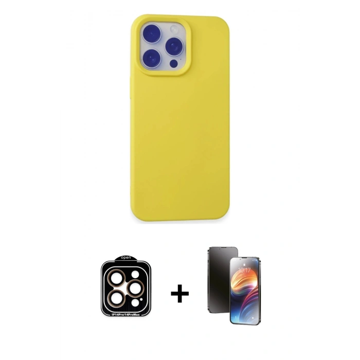 MARSİLYAN™- iPhone 15 Pro Max Kılıf Ahenk Serisi - Siyah 3D Antistatik Mat Seramik Nano Ekran Koruyucu + PVD Metal Kamera Lens - TU