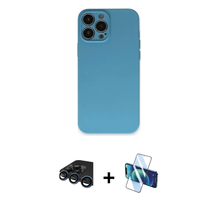 MARSİLYAN™- iPhone 15 Pro Max Kılıf Ahenk Serisi - Siyah 3D Antistatik Seramik Nano Ekran Koruyucu + Raze Metal Kamera Lens - LT