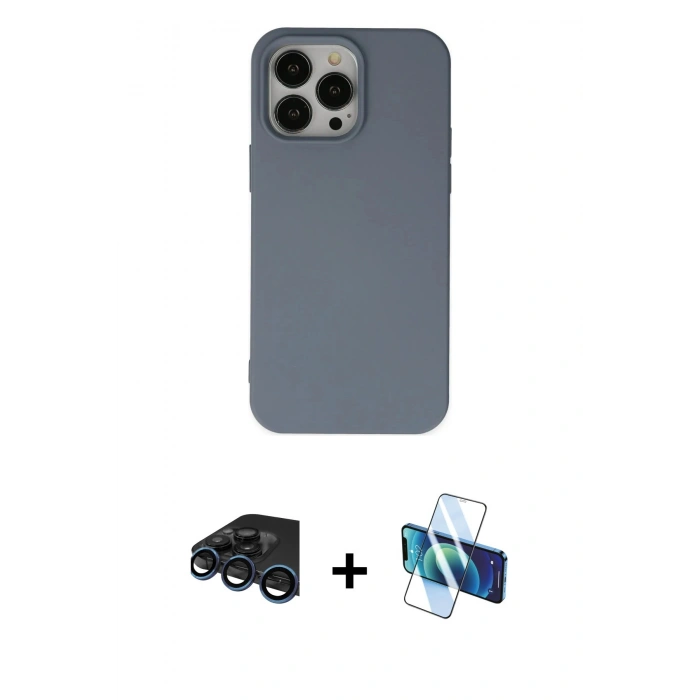MARSİLYAN™- iPhone 15 Pro Max Kılıf Ahenk Serisi - Siyah 3D Antistatik Seramik Nano Ekran Koruyucu + Raze Metal Kamera Lens - LT