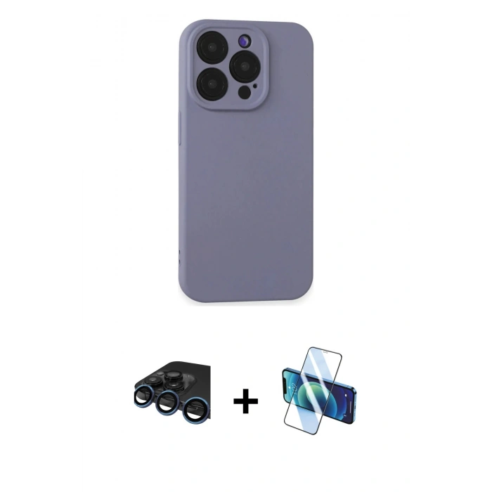 MARSİLYAN™- iPhone 15 Pro Max Kılıf Ahenk Serisi - Siyah 3D Antistatik Seramik Nano Ekran Koruyucu + Raze Metal Kamera Lens - LT