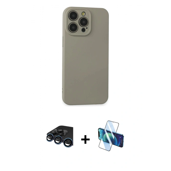 MARSİLYAN™- iPhone 15 Pro Max Kılıf Ahenk Serisi - Siyah 3D Antistatik Seramik Nano Ekran Koruyucu + Raze Metal Kamera Lens - LT