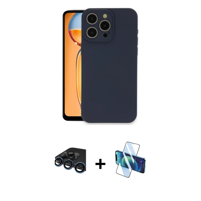 MARSİLYAN™- iPhone 15 Pro Max Kılıf Ahenk Serisi - Siyah 3D Antistatik Seramik Nano Ekran Koruyucu + Raze Metal Kamera Lens - LT