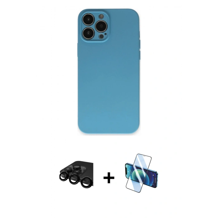 MARSİLYAN™- iPhone 15 Pro Max Kılıf Ahenk Serisi - Siyah 3D Antistatik Seramik Nano Ekran Koruyucu + Siyah Raze Metal Kamera Lens