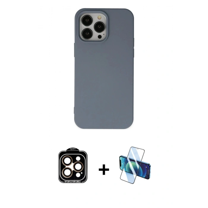 MARSİLYAN™- iPhone 15 Pro Max Kılıf Ahenk Serisi - Siyah 3D Antistatik Seramik Nano Ekran Koruyucu + PVD Metal Kamera Lens - TU