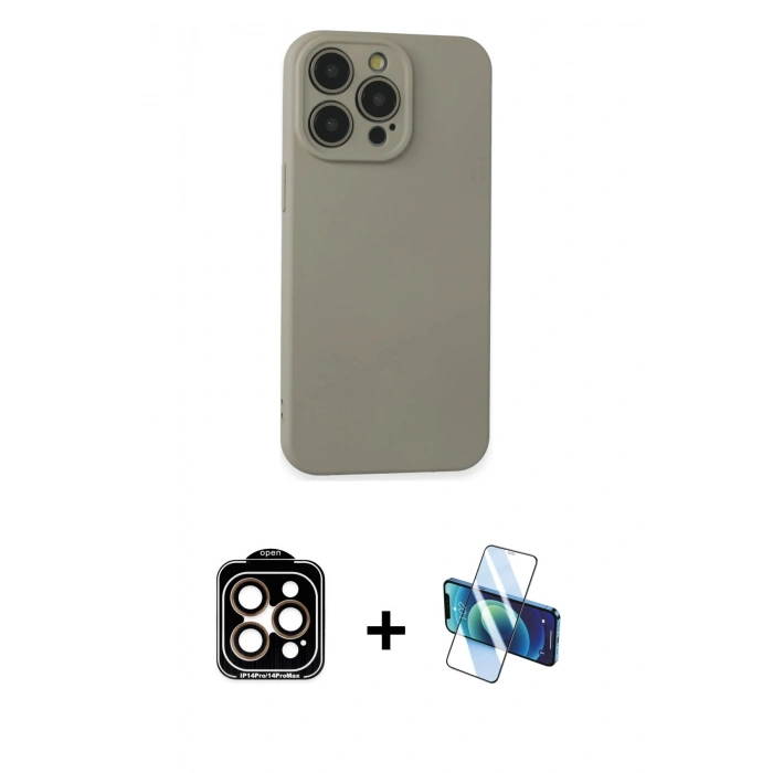 MARSİLYAN™- iPhone 15 Pro Max Kılıf Ahenk Serisi - Siyah 3D Antistatik Seramik Nano Ekran Koruyucu + PVD Metal Kamera Lens - TU