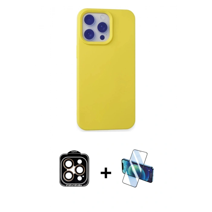 MARSİLYAN™- iPhone 15 Pro Max Kılıf Ahenk Serisi - Siyah 3D Antistatik Seramik Nano Ekran Koruyucu + PVD Metal Kamera Lens - TU