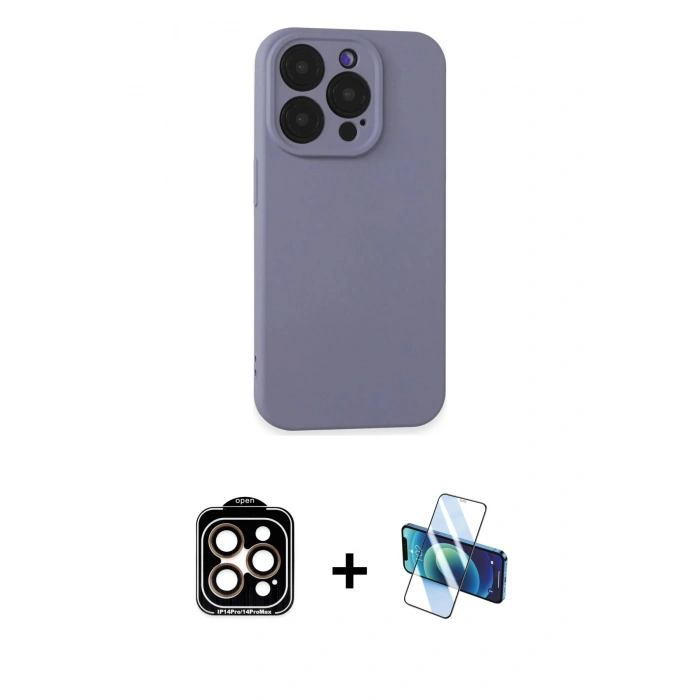 MARSİLYAN™- iPhone 15 Pro Max Kılıf Ahenk Serisi - Siyah 3D Antistatik Seramik Nano Ekran Koruyucu + PVD Metal Kamera Lens - TU