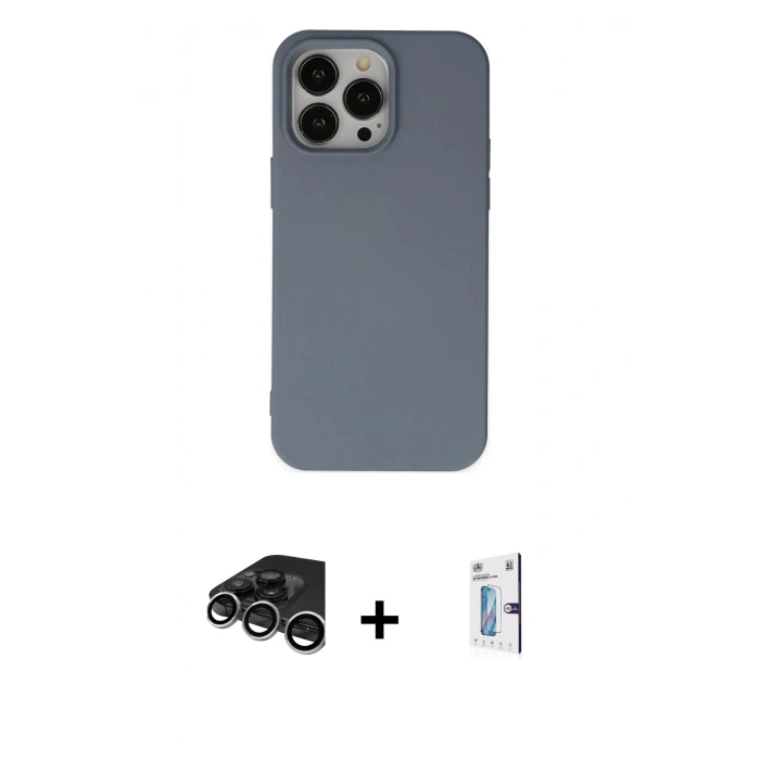 MARSİLYAN™- iPhone 15 Pro Max Kılıf Ahenk Serisi - Siyah Bilvis 0.18mm Plus Cam Ekran Koruyucu + Raze Metal Kamera Lens - GS