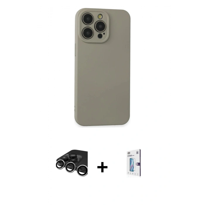 MARSİLYAN™- iPhone 15 Pro Max Kılıf Ahenk Serisi - Siyah Bilvis 0.18mm Plus Cam Ekran Koruyucu + Raze Metal Kamera Lens - GS