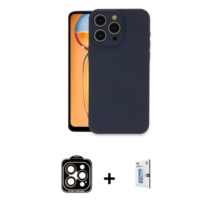 MARSİLYAN™- iPhone 15 Pro Max Kılıf Ahenk Serisi - Siyah Bilvis 0.18mm Plus Cam Ekran Koruyucu + PVD Metal Kamera Lens - TU