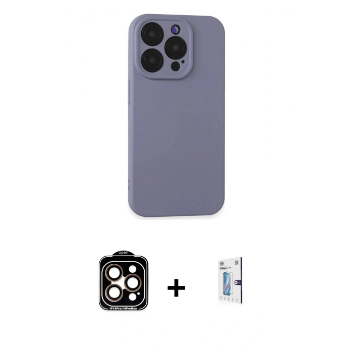 MARSİLYAN™- iPhone 15 Pro Max Kılıf Ahenk Serisi - Siyah Bilvis 0.18mm Plus Cam Ekran Koruyucu + PVD Metal Kamera Lens - TU