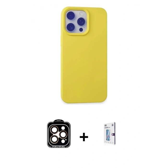 MARSİLYAN™- iPhone 15 Pro Max Kılıf Ahenk Serisi - Siyah Bilvis 0.18mm Plus Cam Ekran Koruyucu + PVD Metal Kamera Lens - TU